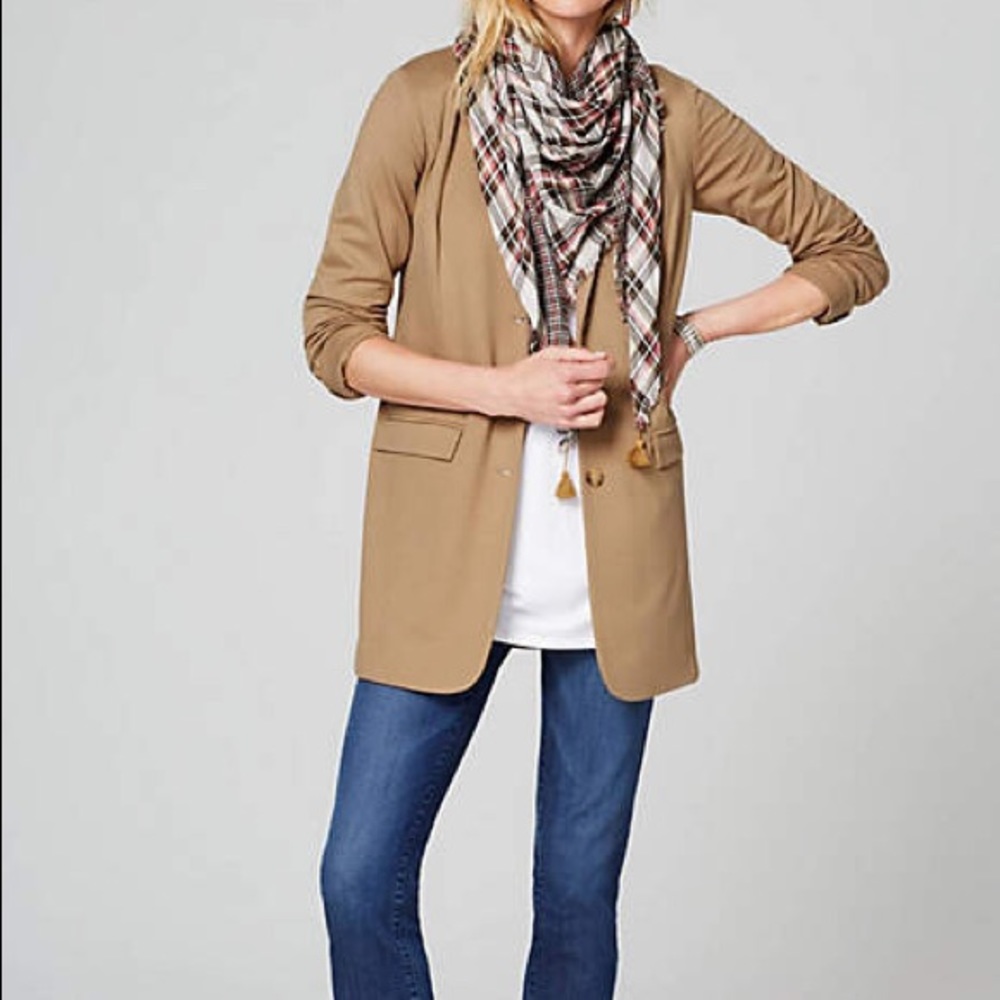 J. Jill Tan Camel Ponte Knit Boyfriend Blazer S